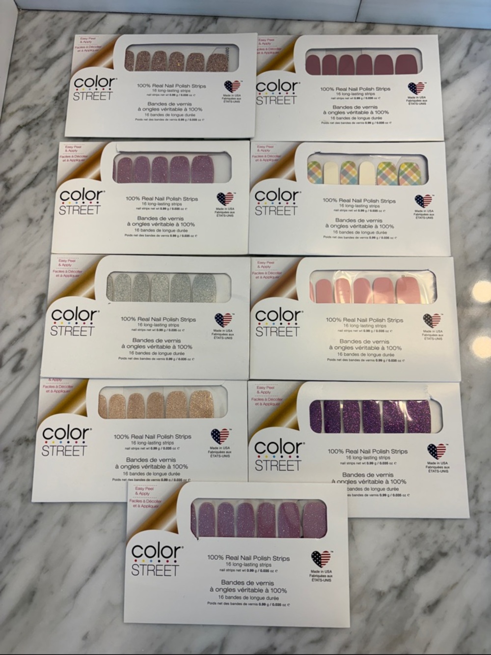 Color Street Press-On Nail Strips Pink, Purple, Gold, Silver, Cream Glitter